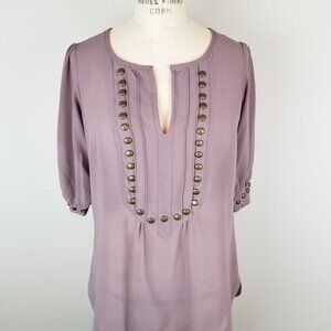 Angie Mauve Chiffon Military Style Button Embellished Blouse * Ladies Size Small